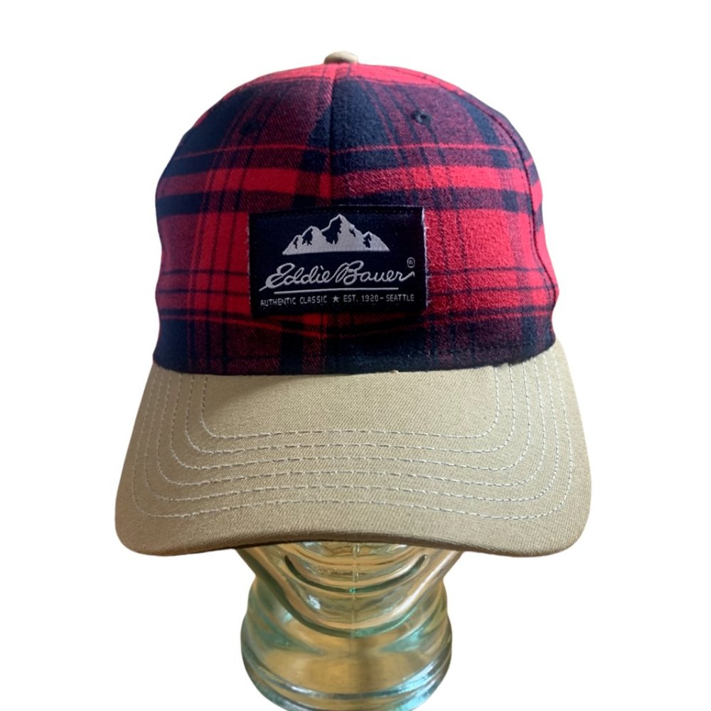 Eddie Bauer Baseball Cap Hat 100% Cotton Plaid Flannel Adjustable